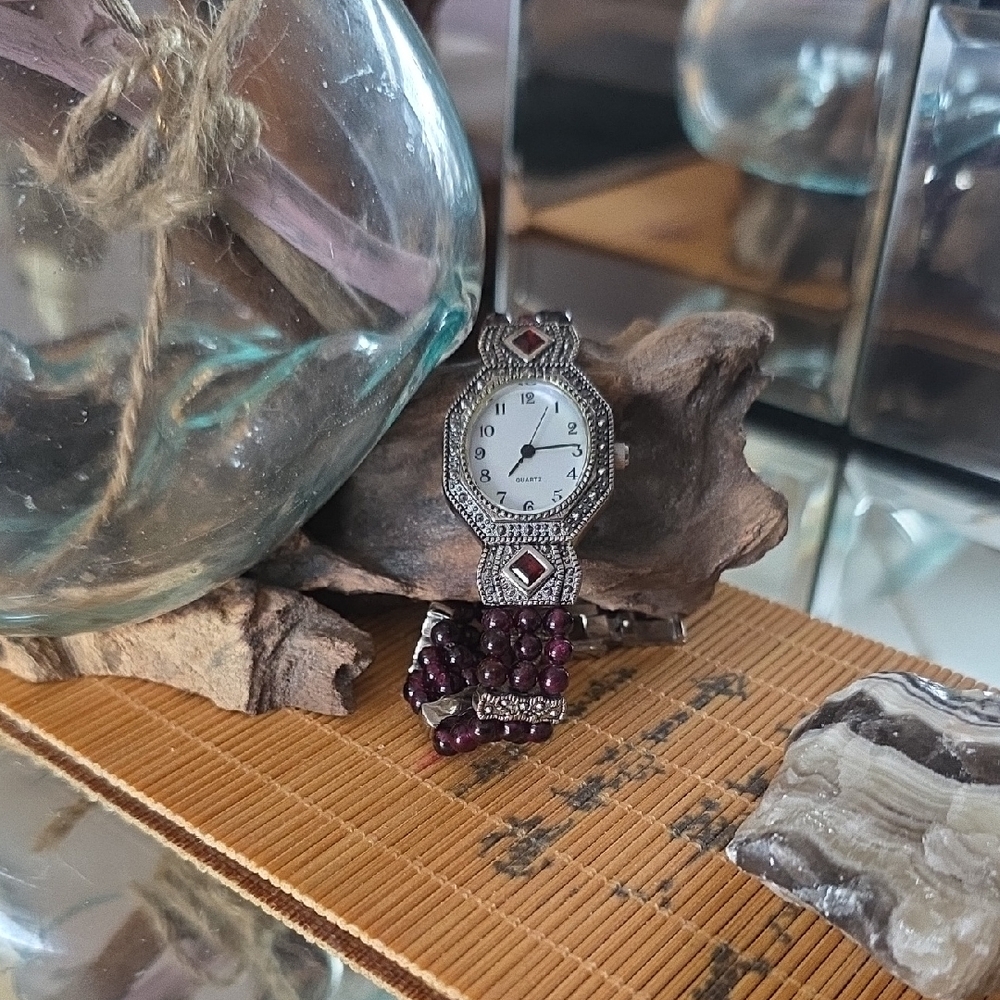 Vintage-avon Watch with Garnet Bead Accent Markasit